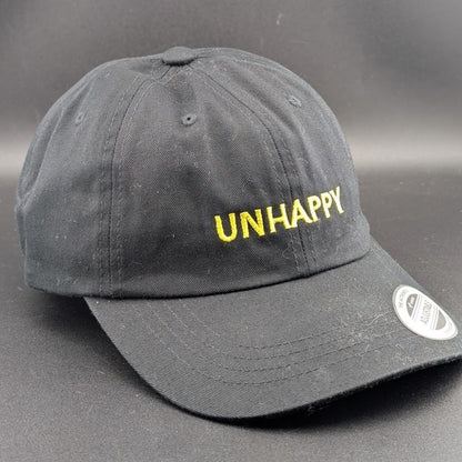 UNHAPPY - Black Adjustable Cap / Hat - Adjustable Strap Back Yupoong