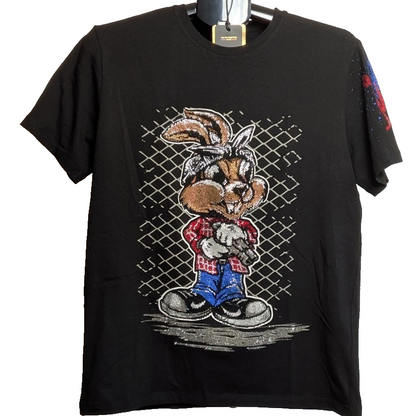 Tolga Kisa Men's Rhinestone Gangsta Bunny Streetwear T-Shirt Size M Black NWT Tolga Kisa