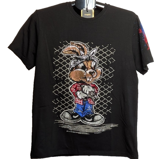 Tolga Kisa Men's Rhinestone Gangsta Bunny Streetwear T-Shirt Size M Black NWT Tolga Kisa