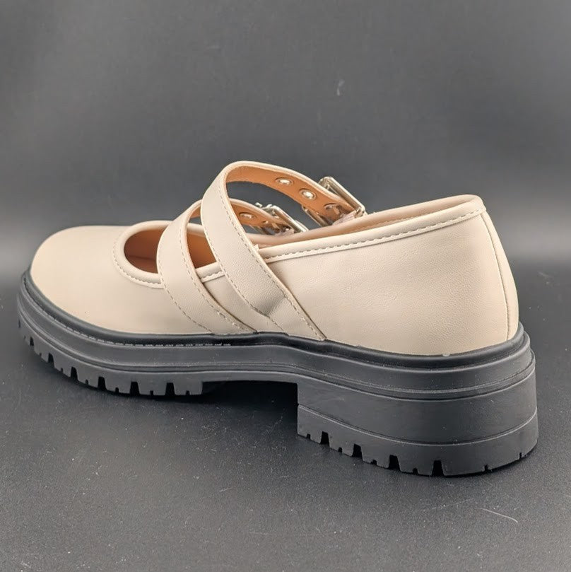 Coutgo Wmns Sz 7.5 Creamy Wht Platform Mary Jane Shoes 2-Strap Chunky Lug Heel Coutgo