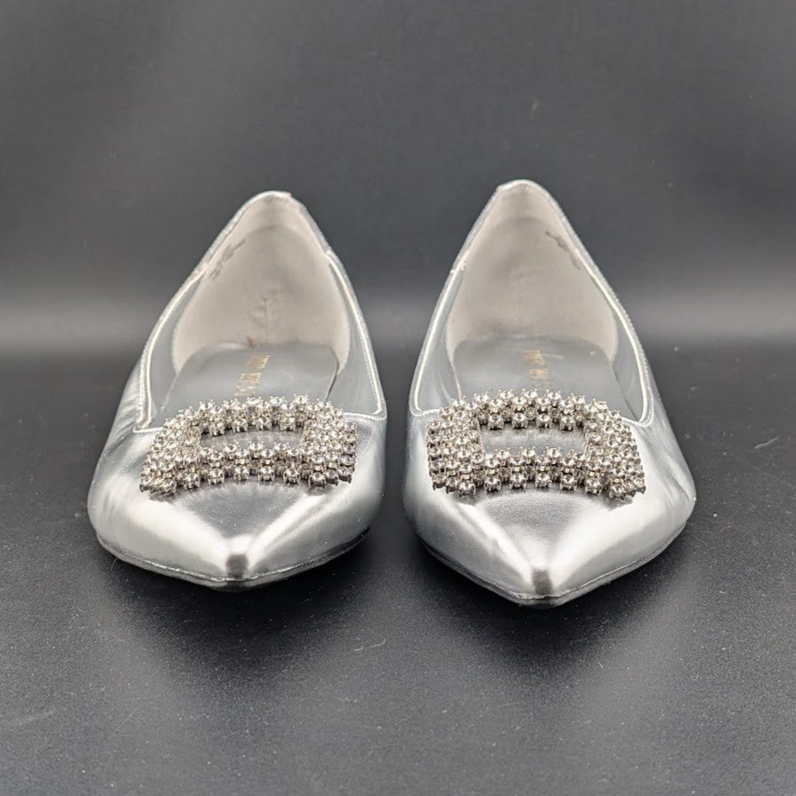 Nine West Size 8.5 Jesikes Rhinestone Medallion Slip-On Pointy Toe Dress Flats Nine West