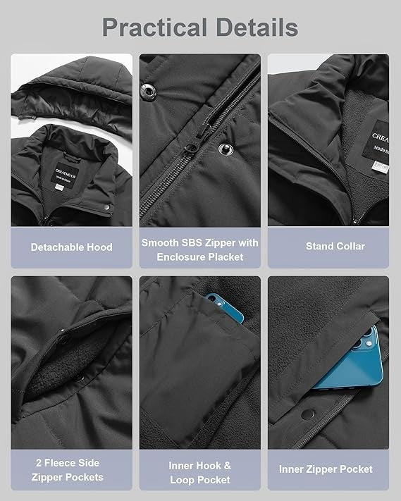 CREATMOUS Women's Plus Size 1X Warm Puffer Jacket WP Fleece Lined Removable Hood Creatmo Us