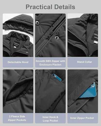 CREATMOUS Women's Plus Size 1X Warm Puffer Jacket WP Fleece Lined Removable Hood Creatmo Us
