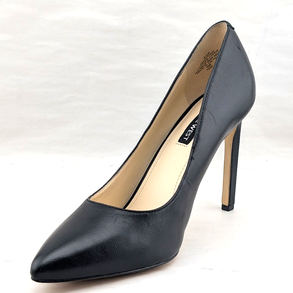 NINE WEST Women's Size 8.5 TATIANA Black Leather Pointed Toe Pump Stiletto Nine West