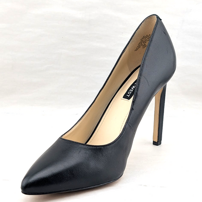 NINE WEST Women's Size 8.5 TATIANA Black Leather Pointed Toe Pump Stiletto Nine West