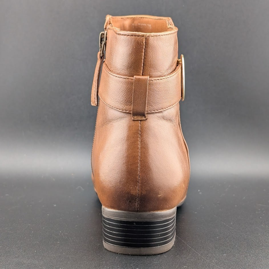 Trotters Melody Womens Bootie Sz 7N Almond Toe Luggage Leather Side Zip Boots Trotters
