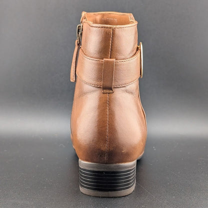 Trotters Melody Womens Bootie Sz 7N Almond Toe Luggage Leather Side Zip Boots Trotters