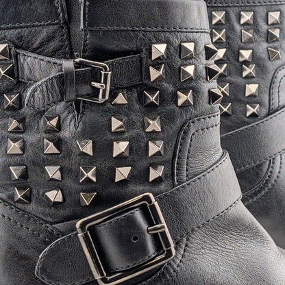 VALENTINO Garavani Calf Skin Rockstud Short Boots~Black Size EU 38.5 - US 8.5 Valentino