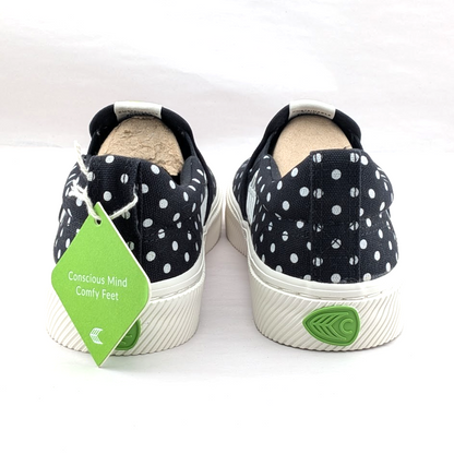 NEW Women's 5 / Kids 3.5 Cariuma Slip On Black Canvas White Polka Dot Sneaker Cariuma
