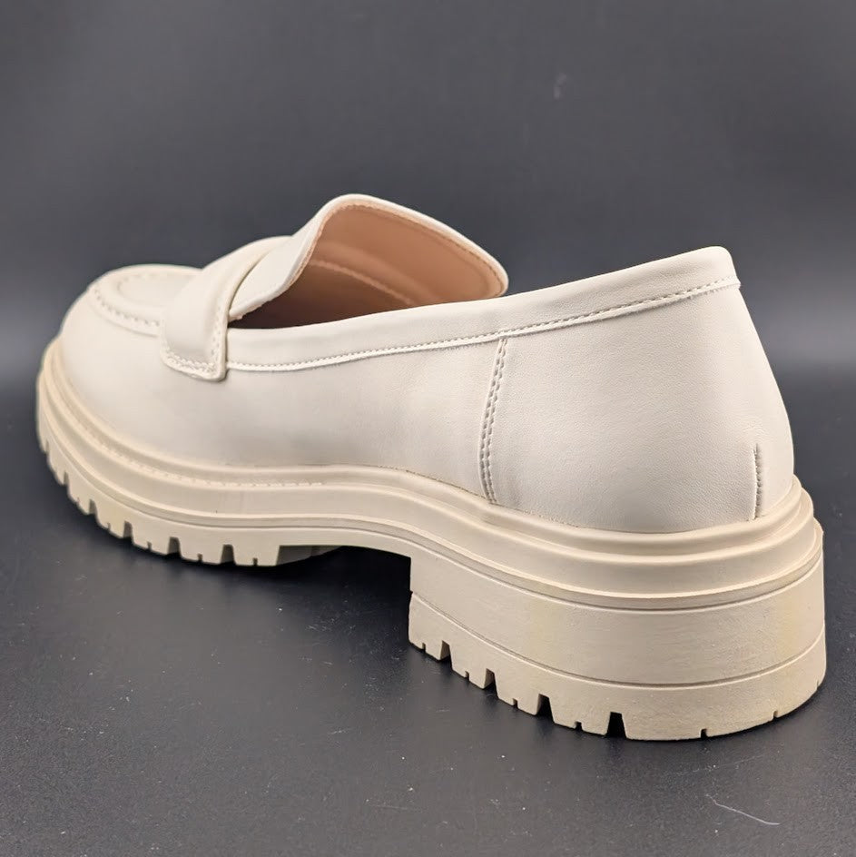 Coutgo Women's Size 7.5 Creamy White Platform Penny Loafer Shoe Chunky Lug Heel Coutgo