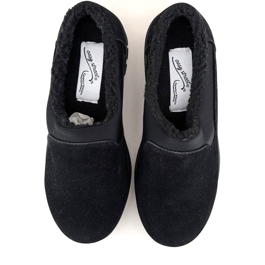 40% OFF ~Duluth Womens Sz 6.5 Mules Black Comfort Walking Shoe Faux Fur Clog Easy Street
