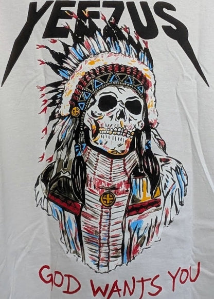 "Yeezus , God Wants You" Indian Chief Tee on a NEW Large White No Tags T-Shirt Generic