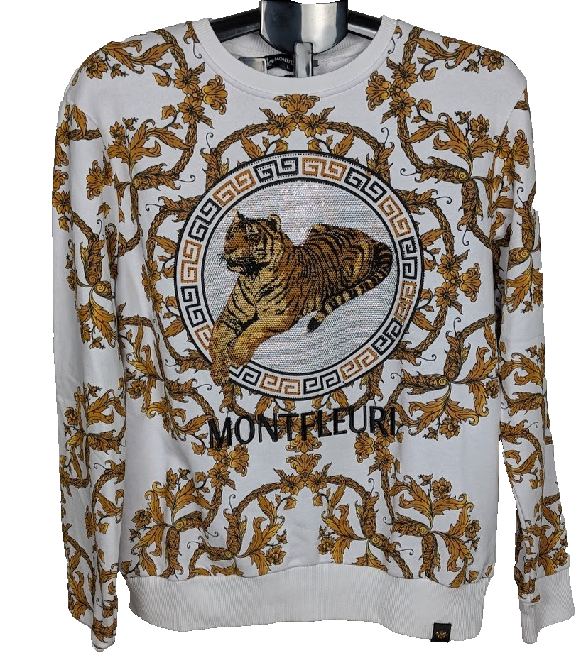 Men's Sz Lrg Luxury Rhinestone Lion Fashion Jersey Sweatshirt Montefleuri Imperf Montefleuri Paris