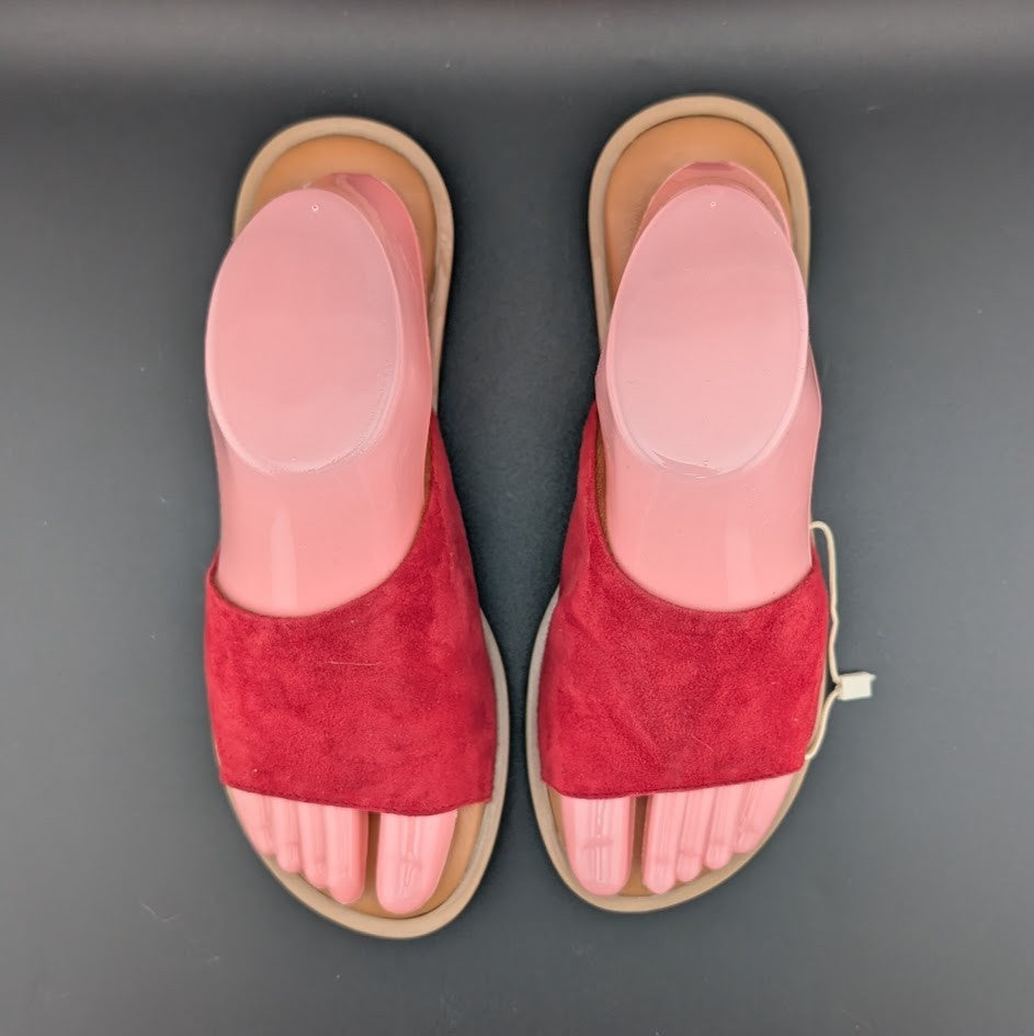 Simona Rossi Red Genuine Leather Women's Slide Sandals Slip On Size 7.5 simona rossi