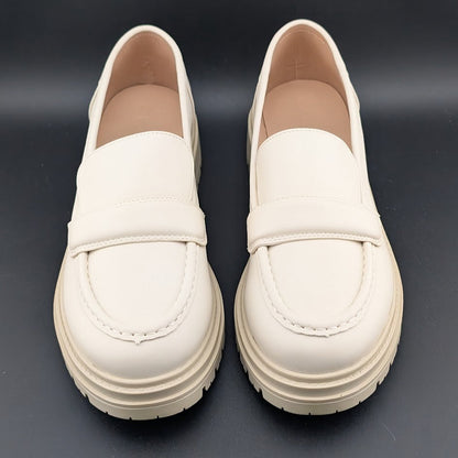 Coutgo Women's Size 7.5 Creamy White Platform Penny Loafer Shoe Chunky Lug Heel Coutgo