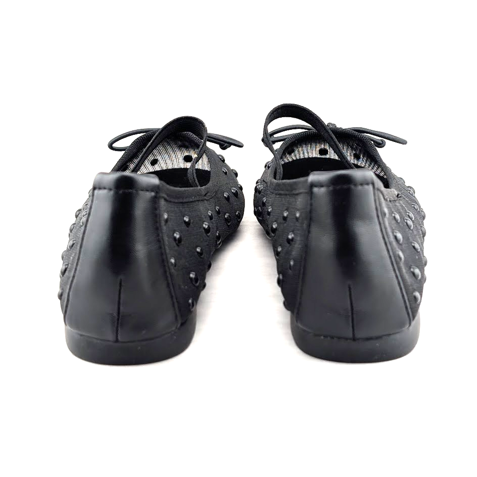 Trary Women's Black Ballet Flats Size 6.5 Mesh and Bead Uppers, Elastic Strap Trary