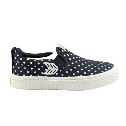 NEW Women's 5 / Kids 3.5 Cariuma Slip On Black Canvas White Polka Dot Sneaker Cariuma