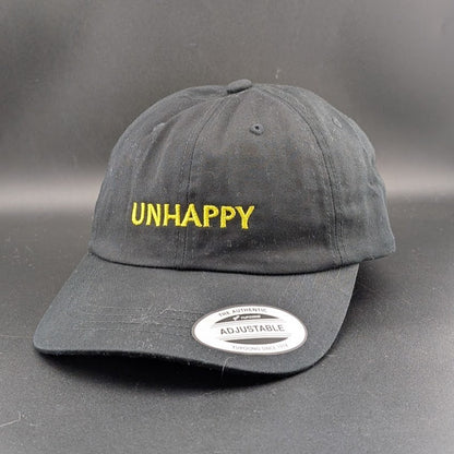 UNHAPPY - Black Adjustable Cap / Hat - Adjustable Strap Back Yupoong