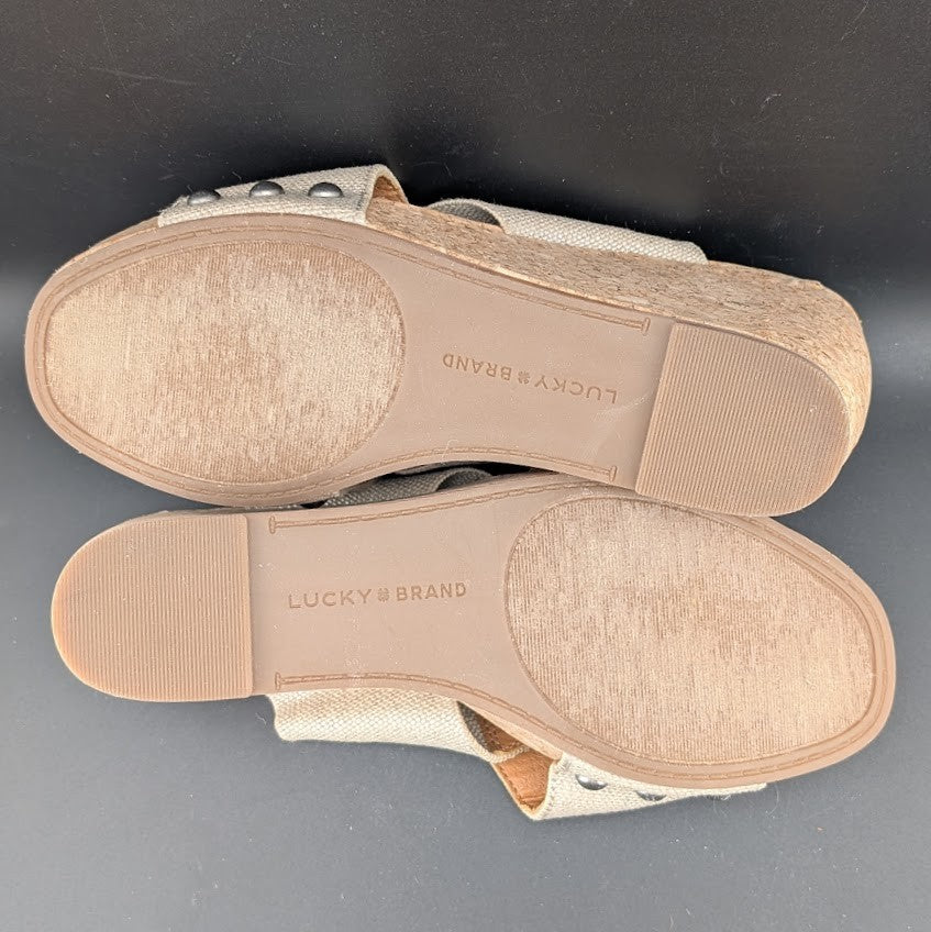 Lucky Brand Women's Size 8.5W Beige Platform Leather Wedge Heeled Sandals Lucky Brand
