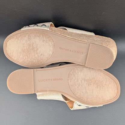 Lucky Brand Women's Size 8.5W Beige Platform Leather Wedge Heeled Sandals Lucky Brand