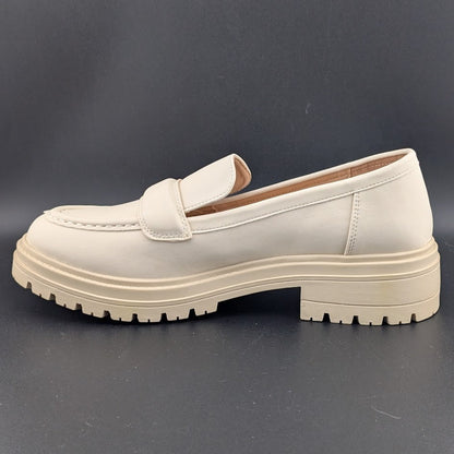 Coutgo Women's Size 7.5 Creamy White Platform Penny Loafer Shoe Chunky Lug Heel Coutgo