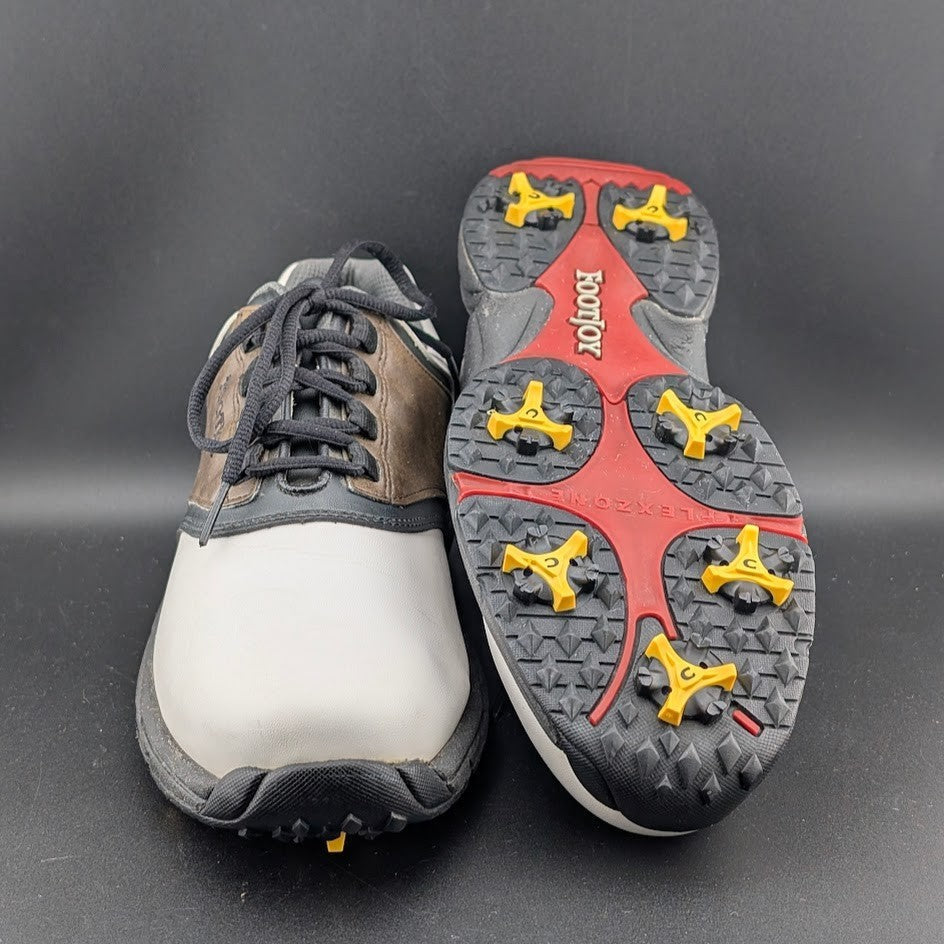 FootJoy GreenJoys Mens Size 8.5 White Brown Leather Oxford Golfing New Cleats FootJoy