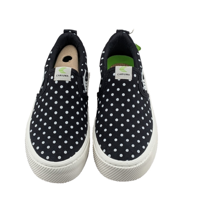 NEW Women's 5 / Kids 3.5 Cariuma Slip On Black Canvas White Polka Dot Sneaker Cariuma