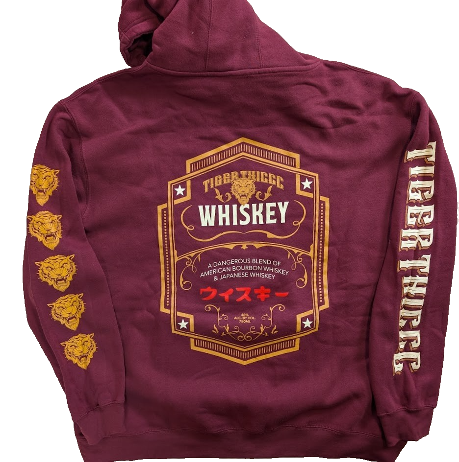 Tiger Thiccc Whiskey Men's 3XL Hoodie Burgandy Sweatshirt Kangaroo Pocket Light Reason