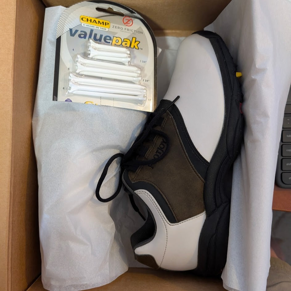 FootJoy GreenJoys Mens Size 8.5 White Brown Leather Oxford Golfing New Cleats FootJoy