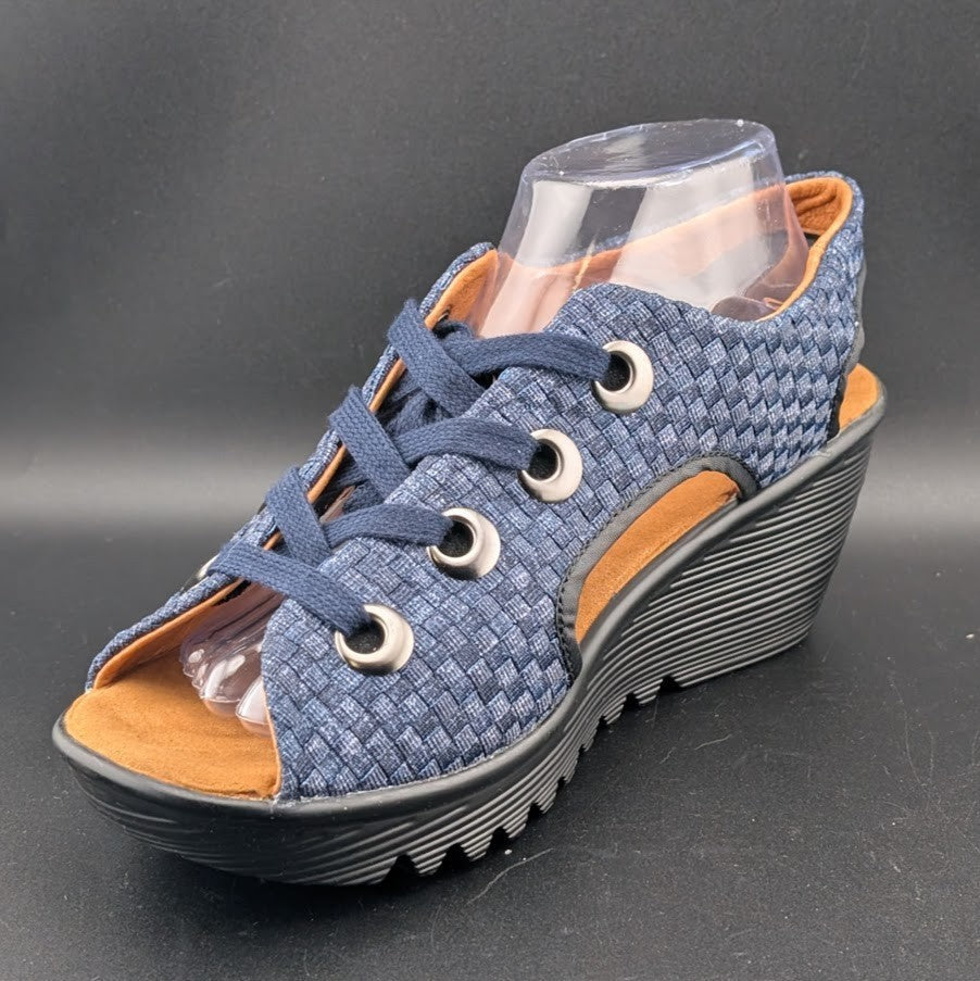 Bernie Mev Marcelo Lace-up Woven Wedge Sandals in Navy Blue Size 10.5-11 (42) Bernie Mev
