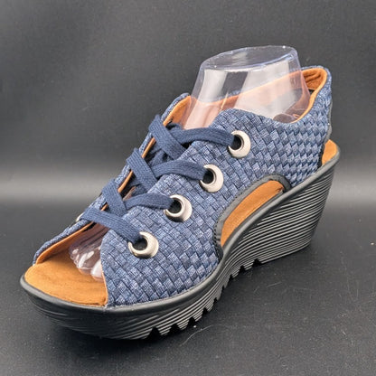 Bernie Mev Marcelo Lace-up Woven Wedge Sandals in Navy Blue Size 10.5-11 (42) Bernie Mev