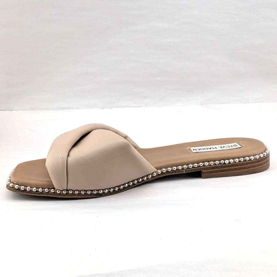 Steve Madden Beige Women’s Size 9 Rayne Studded Flat Sandal Slide Steve Madden