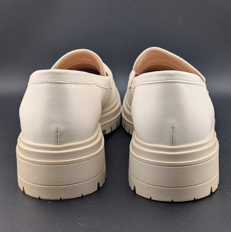 Coutgo Women's Size 7.5 Creamy White Platform Penny Loafer Shoe Chunky Lug Heel Coutgo