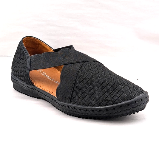 Bernie Mev Black Black Woven Strappy Slip-On Comfort Flat Sandals Women's Bernie Mev