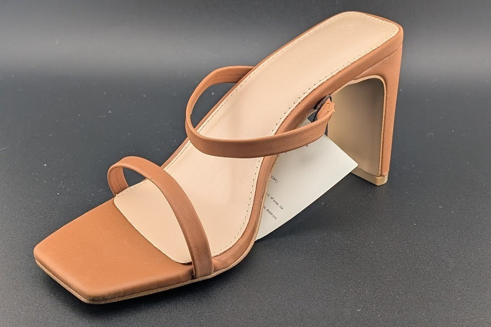 The Drop Sz 8 Avery Womens 3.5" Chunky Heel Toffee Brn Square Toe  Slide Sandals The Drop