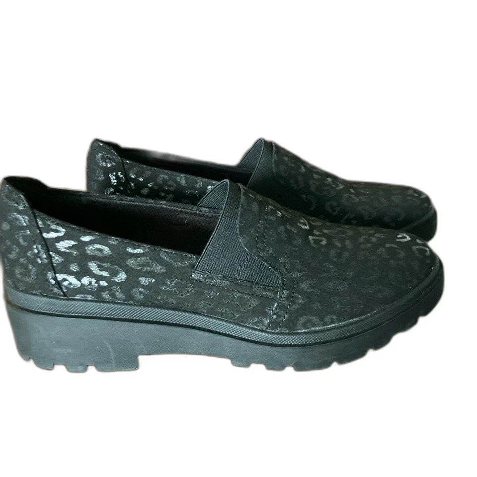 Clarks Women's Size 10 Calla Rae Black Leopard Print Loafer Flats Clarks