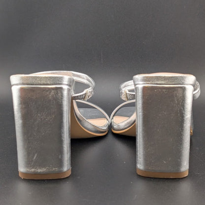 The Drop Sz 5 Avery Womens 3.5" Chunky Heel Silver Square Toe  Slide Sandals The Drop
