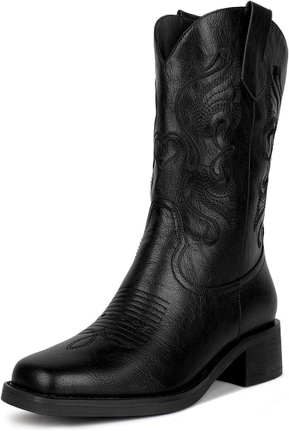 ISNOM Size 7.5 Cowgirl Cowboy Boots for Women, Western with Square Toe, Pull-on ISNOM