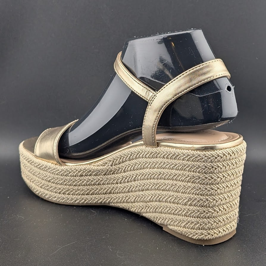 Kelly & Katie Sz 6.5  Hayden 3" Gold Metal'c Wedge Espadrille Sandals Memry Foam Kelly & Katie