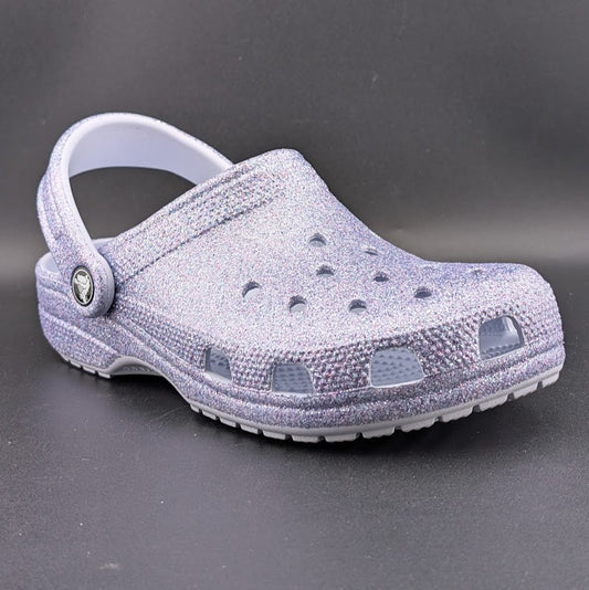 Big Kids' 4Y Classic Chunky Glitter Clog Grape Ice Holds 26 Jibbitz Charms Crocs