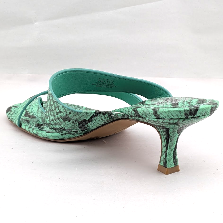 Vince Camuto Sandals Womens 7 M Moentha Green Snake Print Kitten Heel Shoes Vince Camuto