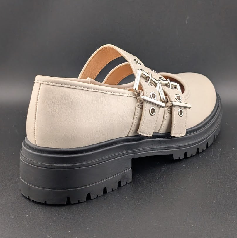 Coutgo Wmns Sz 7.5 Creamy Wht Platform Mary Jane Shoes 2-Strap Chunky Lug Heel Coutgo