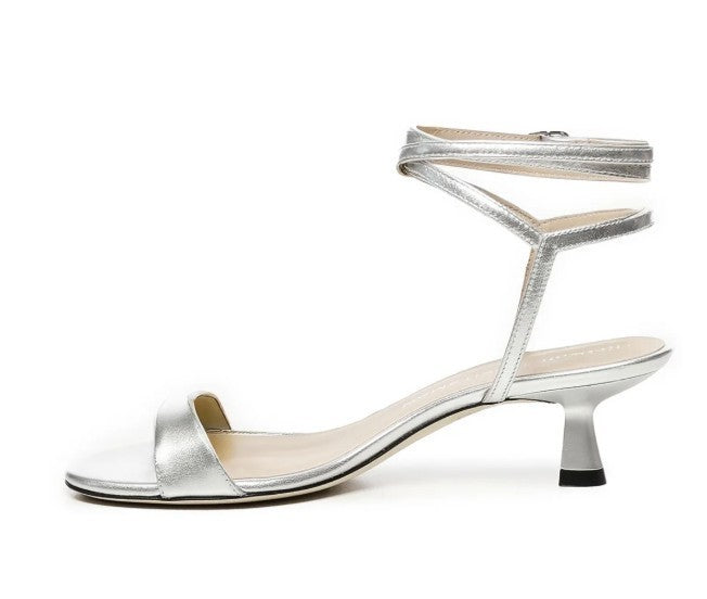 Stuart Weitzman Nudist Wrap 50 Sandals Women's 6 & 6.5 Silver Ankle Strap Stuart Weitzman