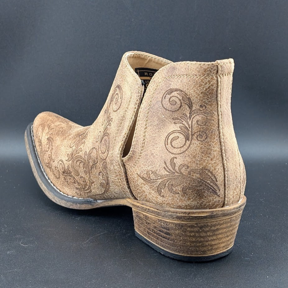 Roper Women's Size 10 Tan Faux Leather Ava Western Ankle Boot Shoes Roper