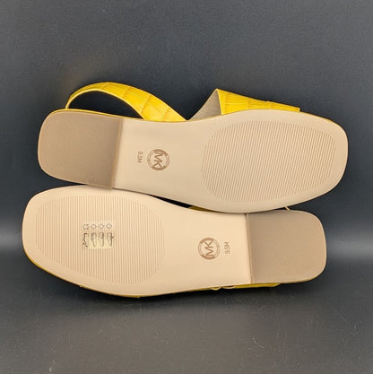Michael Kors Size 9.5 Yellow Leather "Delilah" Croc Print Flat Sandals NEW Michael Kors