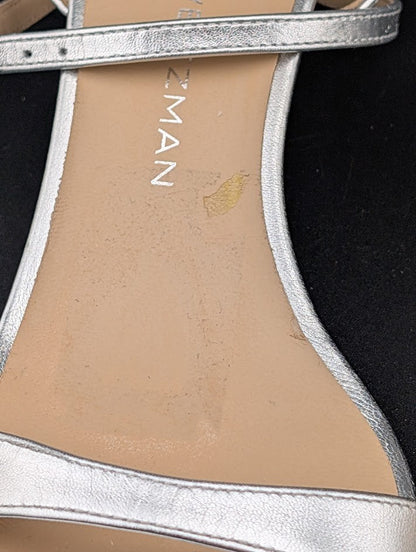 Stuart Weitzman Nudist Wrap 50 Sandals Women's 6 & 6.5 Silver Ankle Strap Stuart Weitzman