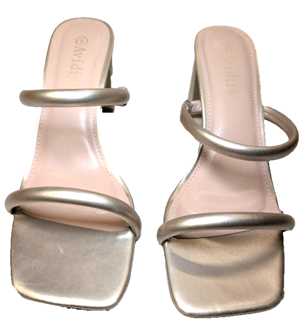 Women's Sz 8 Chunky Heeled Mule 2-Strap Sandal | Block Mid Heel Square Toe Dress Avidirk