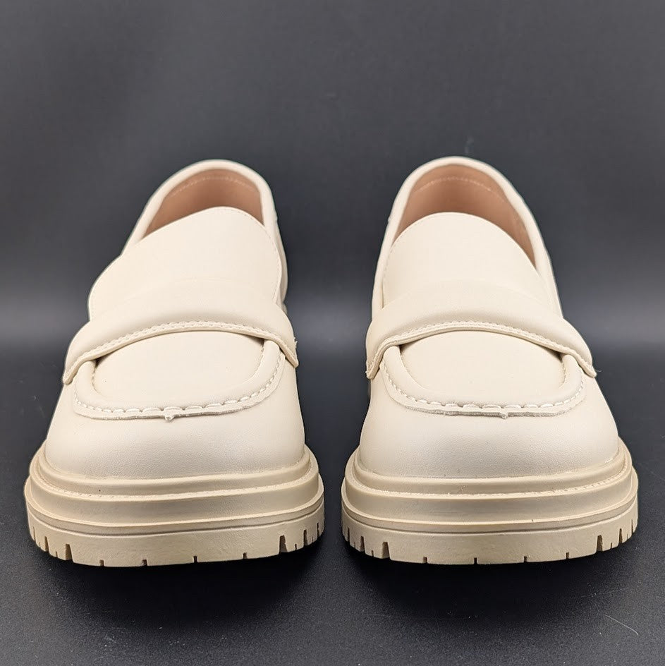 Coutgo Women's Size 7.5 Creamy White Platform Penny Loafer Shoe Chunky Lug Heel Coutgo