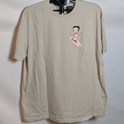Betty Boop Surfer Size XL 100% Cotton SS T-Shirt Beige w/ Graphic NWOT Unbranded