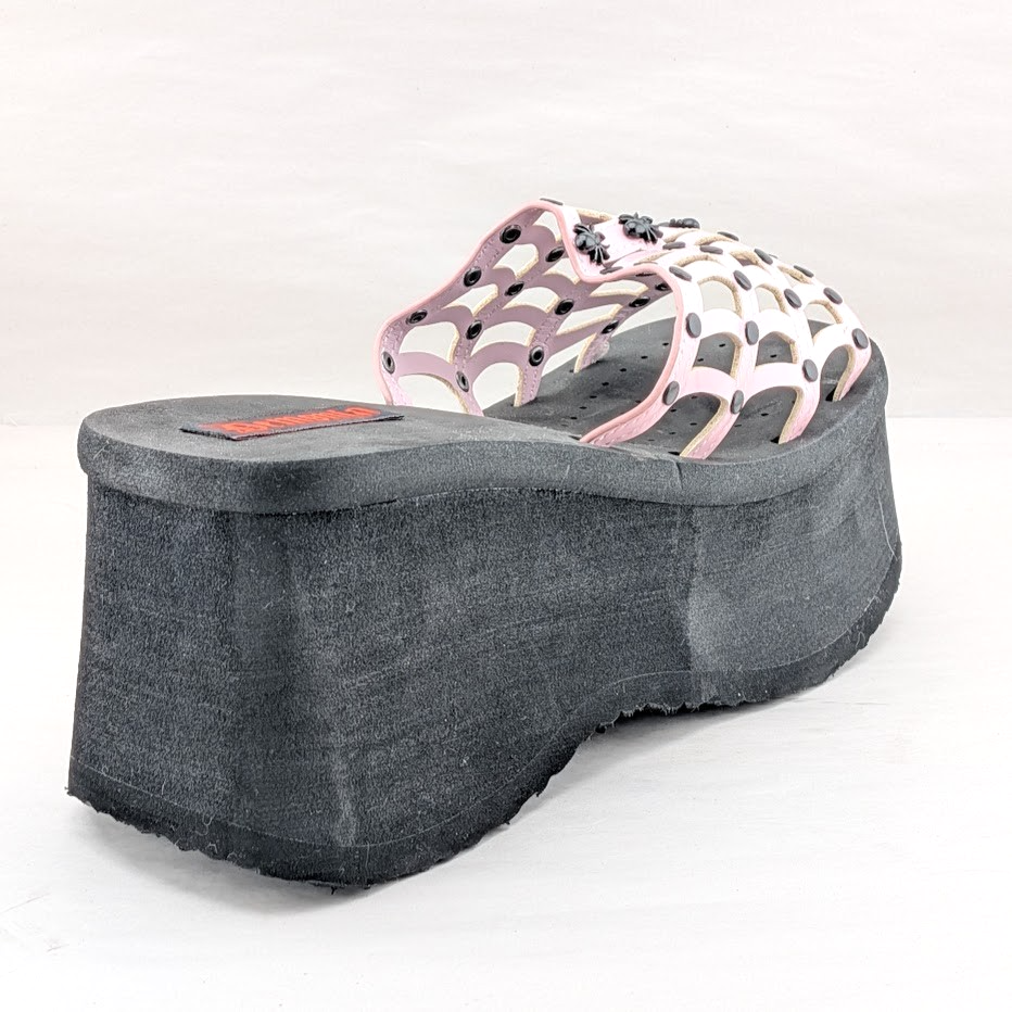 Funn Platform Goth Wo's Size 9 Web Sandals~Spiderweb Studs Slip On Pink Hologram Demonia